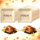 Yaomiao 50 Pcs 7 Inch Thanksgiving Wood Disposable Plates Happy Thanksgiving Print Natural Square Disposable Wooden Plate Rectangle Plates Tableware for Appetizer Salad Dessert Wedding Party Events