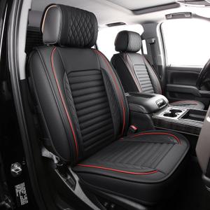 JOJOBAY Chevy Silverado Seat Covers,GMC Sierra Seat Covers,Custom Fit 2007-2025 1500 2500HD 3500HD Crew Double Extended Regular Cab,LT LZT RST Trail Boss(Front Pair, Black Red)
