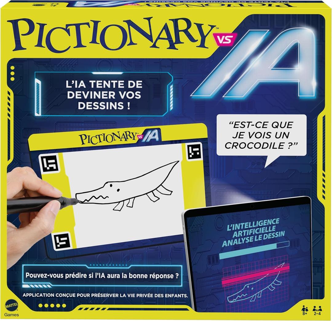 Mattel Games Pictionary vs AI HYH76 - Interactive Board Game against Artificial Intelligence, Drawing Game for 2 to 4 Players, Toy for Children and Adults, from 8 Years, French Version