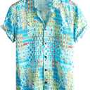VATPAVE Mens Casual Hawaiian Floral Shirts Short Sleeve Button Down Tropical Shirts Beach Summer Shirts (Blue, XXL)