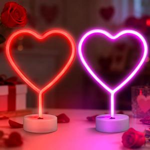 [Timer] Valentines Day Decorations, 2 Pack Heart Neon Signs Valentines Day Decor, USB & Battery Operated Valentines Decor Red Pink Neon Lights, Valentines Day Decorations for Home Table Party Room