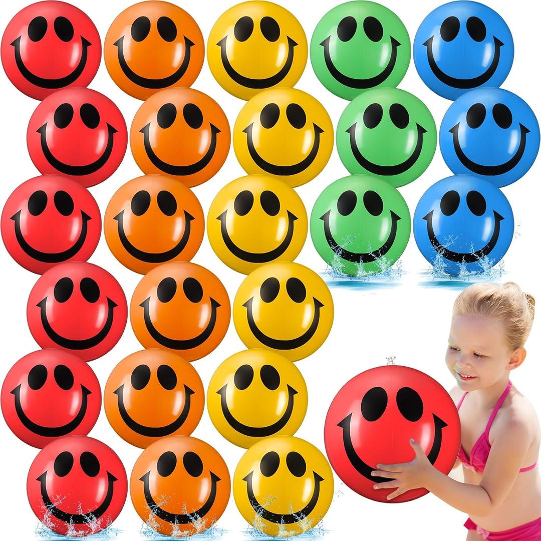 50 Pieces Smile Inflatable Beach Balls for Kids 12 Inch Summer Bulk Smile Face Water Toys for Swimming Pool Party Favors End of The School Year Gift (Assorted Color)