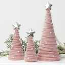 Bunny Chorus Christmas Decorations Indoor, 3Pcs Pink Velvet Cone Trees With Pearls, Table Decor for Xmas New Year Winter Holiday Home Decor