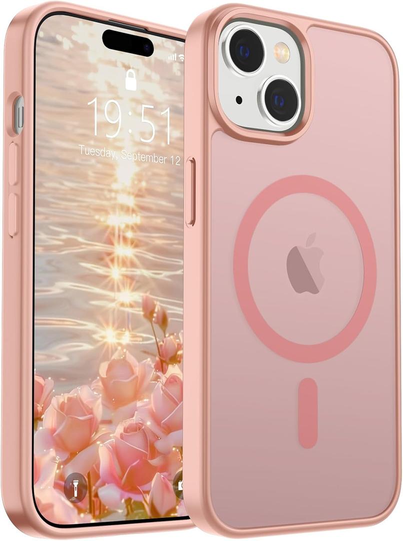 SUPFINE Magnetic for iPhone 15 Case (Compatible with MagSafe) (Military Grade Drop Protection) Slim Translucent Matte Shockproof with Anti-Fingerprint Phone Case, Pink