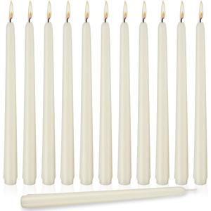 flamecan Ivory Taper Candles, Set of 12 Unscented and Smokeless 10 Inch Taper Candles Long Burning, Paraffin Wax with Cotton Wicks for Burning Approxinately 7-8 Hours Time