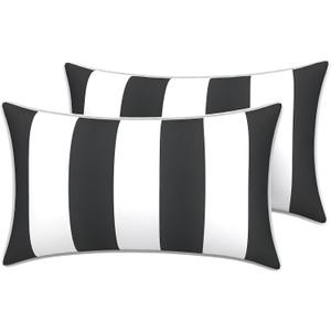 LVTXIII 2 Pack Outdoor Lumbar Pillow Covers 12x20 Inch with Piping, Water-Repellent Back Cushion Covers ONLY for Patio Furniture, Sofa, Garden Bench, Cabana Black