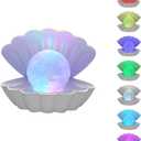 LKUA Shell Pearl Beach Themed Night Light, RGB 8 Colors Changing Mood Shell Pearl Lamps, Bedside LED Clamshell Portable Night Lights for Bar (White)