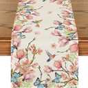 Artoid Mode Flowers Bird Butterfly Spring Table Runner, Seasonal Kitchen Dining Table Decoration for Home Party Decor 13x90 Inch (Beige)