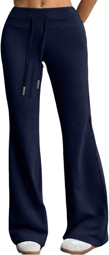 Herseas Women's Wide Waistband Sweatpants 2025 Trendy Baggy High Waisted Casual Trousers Flare Leg Pant (Medium, Navy Blue)