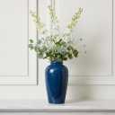 Blue Ceramic Vases Home Decor - 11 Inch Tall Farmhouse Vases for Flowers, Modern Textured Vase for Centerpieces, Living Room, Kitchen Island Decor, Fireplace, Entryway Decorations