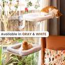 Window Sill Cat Perch with Large Bolster, Strong Metal Frame, Tool-Free, Easy to Assemble & Adjust, Suction Cups, Perfect for Window Sills, Bedside and Glass (Gray, Large)
