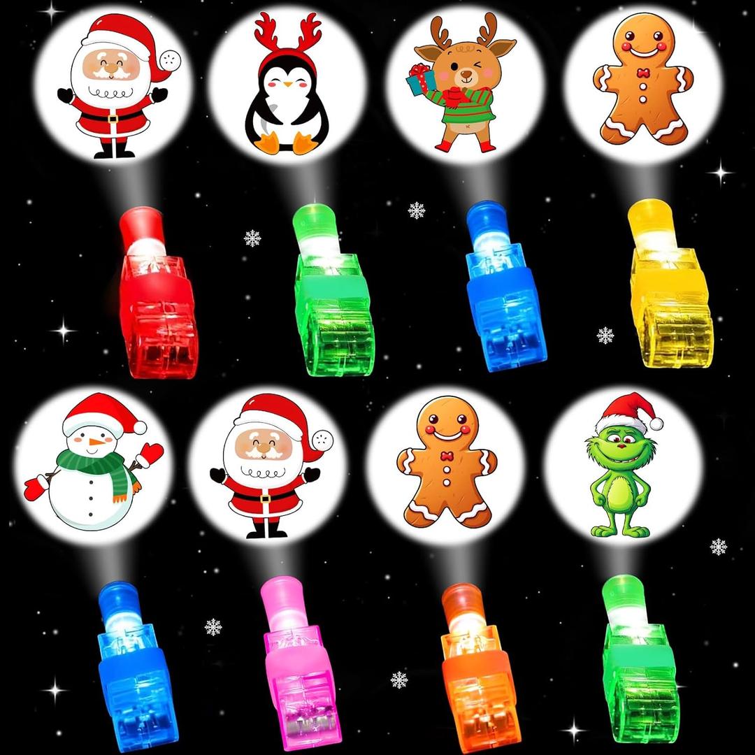 Christmas Party Favors, 36 LED Finger Lights Goodie Bag Stocking Stuffers for Kids, Xmas Toys Bulk Gifts for School Prizes Christmas Stocking Stuffers Holiday Treats Gifts Party Supplies