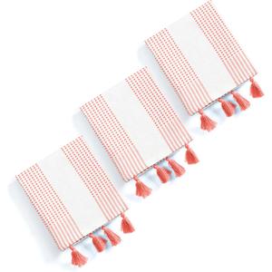Light Orange Decorative Dotted Kitchen Towels 16x26 Inch, 3 Pack, Soft, Ultra Absorbent, Fast-Dry, 100% Cotton Dish Towels with Tassels for Everyday Use, Cleaning, and Drying Dishes