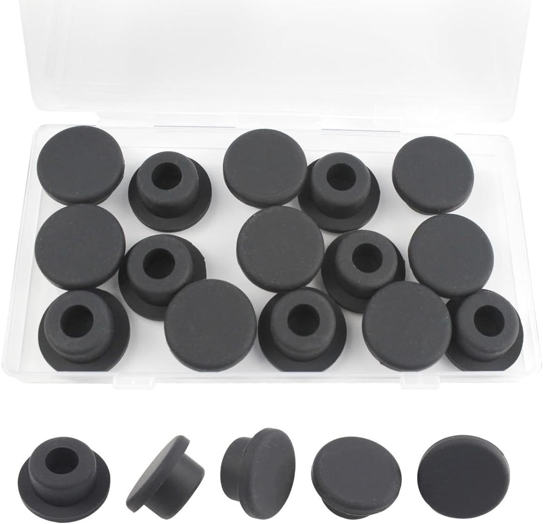 15 Pcs 20 mm/3/4 in Silicone Rubber Plug for 19-20mm Round Holes, Waterproof T Type Rubber Stoppers, Soft Flexible Snap-On Bottle Seal Button Plugs Tube Pipe End Covers Caps Inserts, Black