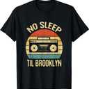No Sleep Til Brooklyn Retro Old School Stereo Ghetto Blaster T-Shirt (Small, Black)
