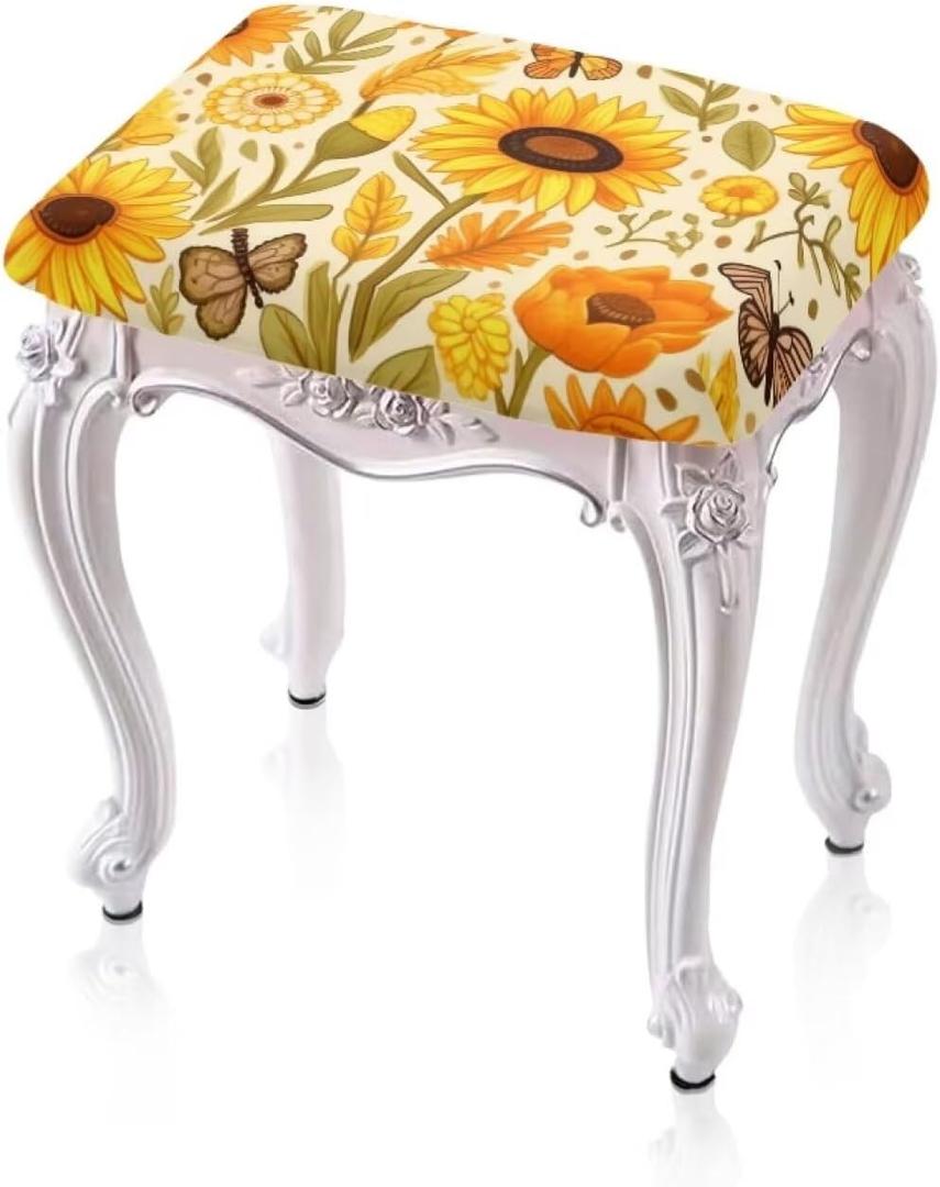 Flashideas Sunflower Stool Covers Rectangle 2 Pack Stretch Rectangle Bar Stool Covers with Elastic Band Protector Jacquard Chair Seat Slipcover for Wooden Metal Bench