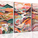 3 Pcs Abstract Colorful Mountains Canvas Wall Art Colorful Watercolor Abstract Forest Natural Scenery Picture Wall Decor Poster Print Artwork for Living Room Bedroom Home Decor