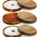 3 Pieces Margarita Salt Rimmer Set, Acacia Wood Glass Rimmers with Lids, Stackable Bar Rimmer Tray Spice Sugar Container for Cocktail, Home Bar, Bartenders, Glass up to 5.5''D