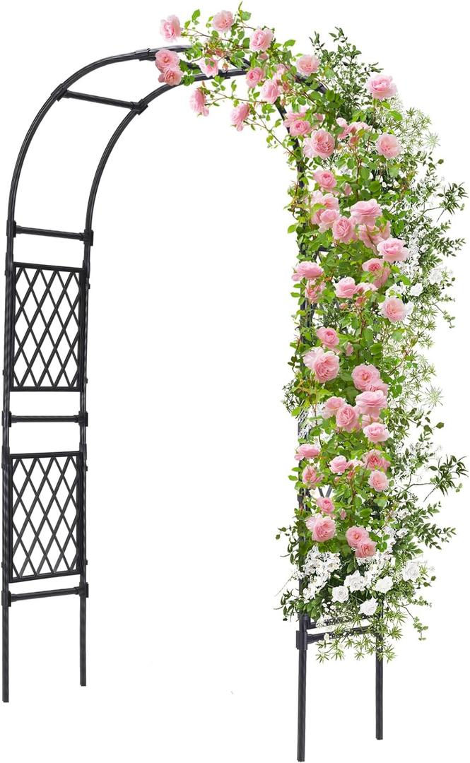 Garden Arch Arbor Trellis for Climbing Plants Outdoor, Grape Vine Tomato Rose Pergola Plant Support, Wedding Archway Stand Frame, Black
