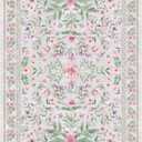 Washable Purple Green Area Rug 5'7' Boho Large Living Room Rug Lilac Lavender Floral Non-Slip Soft Oriental Vintage Color Bedroom Carpet Dining Room Nursery Home Office Indoor Decor