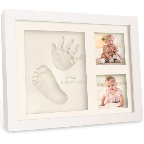 Baby Hand and Footprint Kit - Quick Dry Clay Baby Footprint Kit, Pets Paw, Newborn Keepsake Picture Frame for Boys, Girls, Personalized New Mom Gifts for Shower & Registry, Grandparents (Alpine White)