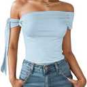 DIKGROP One Off The Shoulder Tops for Women Going Out Slim Fit Sexy Tie Solid Ruched Y2K Summer Tops XL