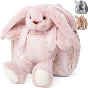 Moonkie Hug & Go Bunny Toddler Backpack Soft Plush Bag with Detachable Toy for Girls Aged 24 | Perfect for Daycare, Travel & Birthday Gifts