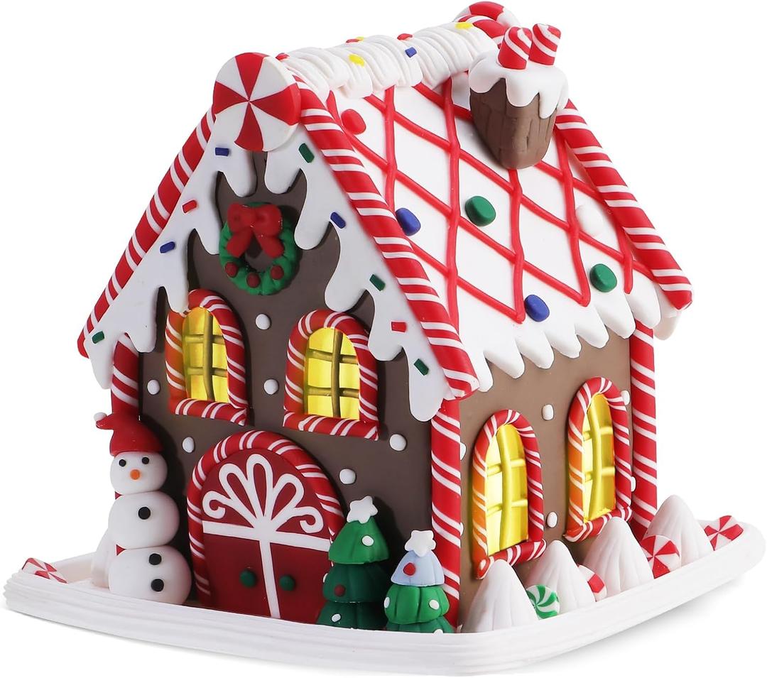 Gingerbread Christmas Decorations, 5 Inch Gingerbread House,Battery Powered Christmas Cottage LED Gingerbread House Decorations, Desktop Decor, Home Ornaments Christmas Decor Indoor