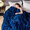 Luxury 1000GSM Faux Rabbit Fur Throw Blanket, Super Heavy Warm Cozy Blankets for Couch Bed Sofa, Bubble Plush Fuzzy Elegant Soft Reversible Mink Blanket for Living Room Bedroom, Navy Blue (50"x60")