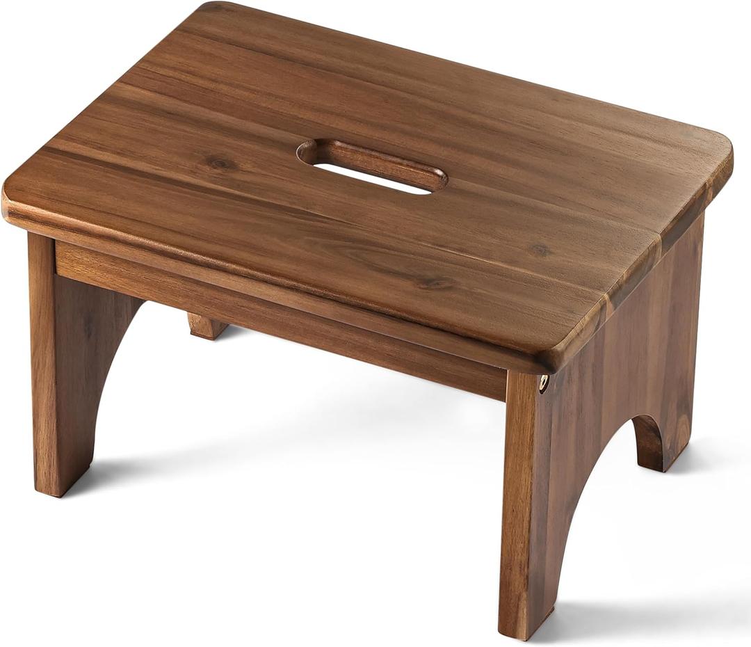 Wooden Step Stool, 9in One Step Stool for Adults, Wooden Beside Step Platform with 550 Load Capacity, Heavy Duty/Portable/Nonslip/Durable Construction Safe Step Support for Bedroom/Home Kitchen (Rich Walnut)