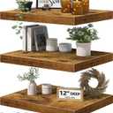 QEEIG 12" Deep Floating Shelves for Wall  12 x 16 inch Book Shelf Bathroom Bedroom Kitchen Living Room Hanging Bookshelf Farmhouse Set of 3, Brown (02640BN3)