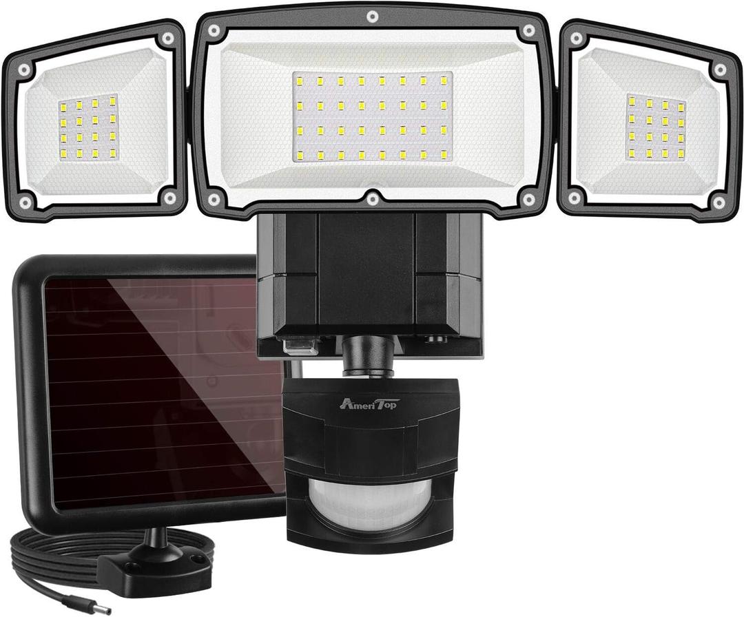 AmeriTop Solar Lights Outdoor, Super Bright 1600LM LED 6000K Solar Motion Sensor Lights with Wide Angle Illumination; 3 Adjustable Heads, IP65 Waterproof Outdoor Security Lighting (Black) AmeriTop Solar Lights Outdoor, Super Bright 1600LM LED 6000K Solar Motion Sensor Lights with Wide Angle Illumination; 3 Adjustable Heads, IP65 Waterproof Outdoor Security Lighting (Black)