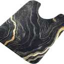 Black Gold Marble Toilet Bath Rug U-Shaped 24" x 20" Non Slip Super Absorbent Contour Bathroom Mats Quick Dry Fluffy Rugs