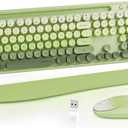 UBOTIE Wireless Keyboard and Mouse Combo with Phone Holder and Wrist Rest, Round Colorful Keys, Power Switches, 2.4GHz USB Receiver, Full-Size QWERTY Layout for PC Laptop Green