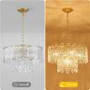5-Lights Luxury Glass Chandeliers, Mid-Century Modern Chandeliers for Dining Room, D18.5'' H18.9'', Adjustable Height (18.9"~51.2"), Gold Finish Frame & Double Figured Glass Shade