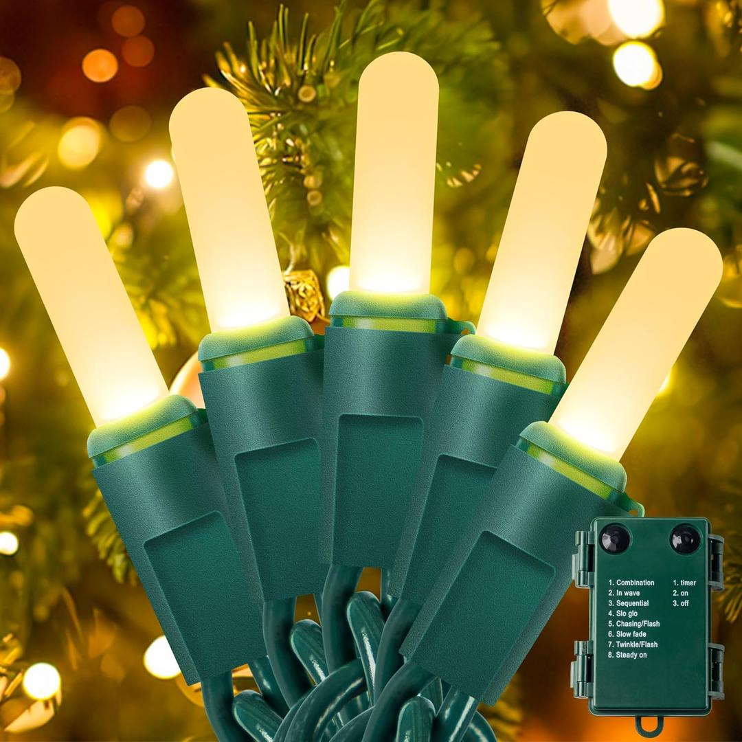 2 x YOUNGAR Green Wire Christmas Lights,50LED Battery/USB Operated String Light,Twinkle Lights with Timer Memory Waterproof Outdoor with 8 Modes for Tree, Yard, Garden, Patio Decor