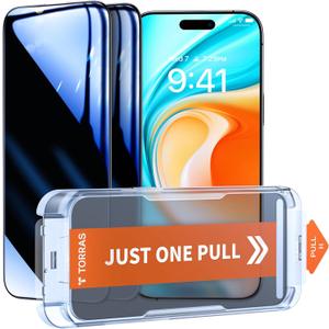 TORRAS TOP 25 Anti-Spy for iPhone 16 Pro Max Privacy Screen Protector [NO.1 Strict Military-Grade Shatterproof &9HUnbreakable from 12FT Drop, Edge to Edge Tempered Glass] 2-Pack 6.9" (iPhone 16 Pro Max6.9 inch)