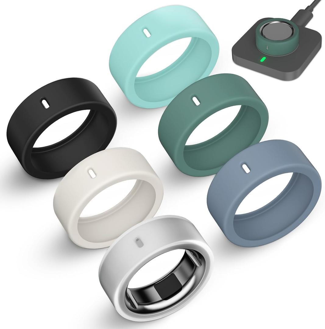 6 Pack Ultra-Thin Cover Compatible with Oura Ring Gen 4/4 Ceramic/Gen 3 Horizon/Heritage/Ultrahuman, Support Charging with Cover on, Anti-Scratch Elastic Silicone Rings Protector Accessories Men Women (M for 8/9/10/11, Black+Clear+Starlight+GreyBlue+Cactus+Green)