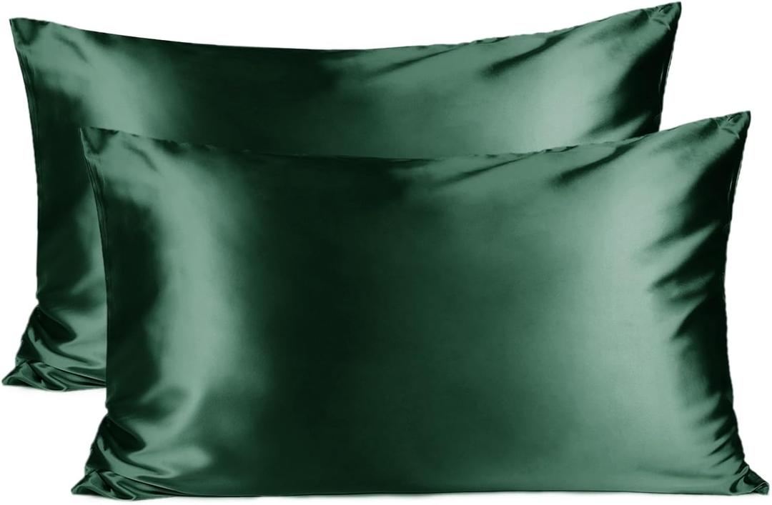 Yanibest Satin Pillowcase, Silk Pillow Cases for Hair and Skin with Zipper, Queen Pillow Cases Set of 2 for 20"x30", Exquisite Packaging for Women Men (Dark Green)