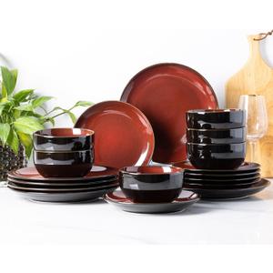 LERATIO Porcelain Dinnerware Sets for 6,18 Piece Plates and Bowls Set