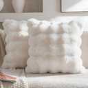 Neelvin Cream White Faux Fur Pillow Covers Set of 2, Luxury Soft Fluffy Throw Pillow Covers for Couch, Fuzzy Decorative Plaid Plush Cushion Cases for Living Room Sofa Bedroom Decor, 18 x 18
