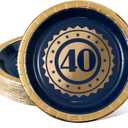 Cheerland 24 Pcs 40th Disposable Party Paper Plates for Blue and Gold Milestones Birthday Celebration Party Supplies and Decorations, Medium