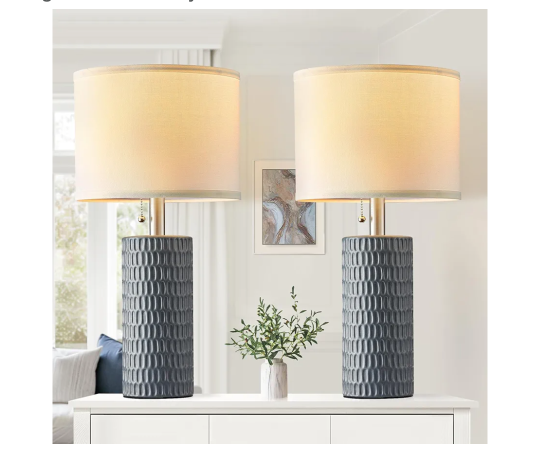 Table Lamps for Living Room Set of 2, Ceramic Table Lamps for Bedroom, 20" Modern Lamps for Night Stands, Grey