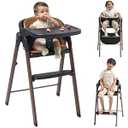 KUB High Chair for Babies and Toddlers Adjustable Foldable Convertible 5 Point Harness Easy Clean Wood-Printed Metal with Removable Tray Baby Highchair for Family (Black & Walnut Wood-Printed Metal)