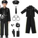 Lumiparty Police Costume for Kids, Police Officer for Boys with Costume-Shirt, Pants, Hat,Belt, Role Play Kit for Boys Girl (Small, Black)