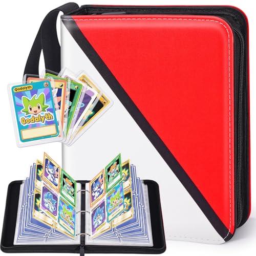 Card Binder – 4 Pocket Zipper Collection Album, Premium PU Holder, Double-Sided Display for 400 Cards, Includes 5 Hard Plastic Sleeves for Game Cards, Sports Cards