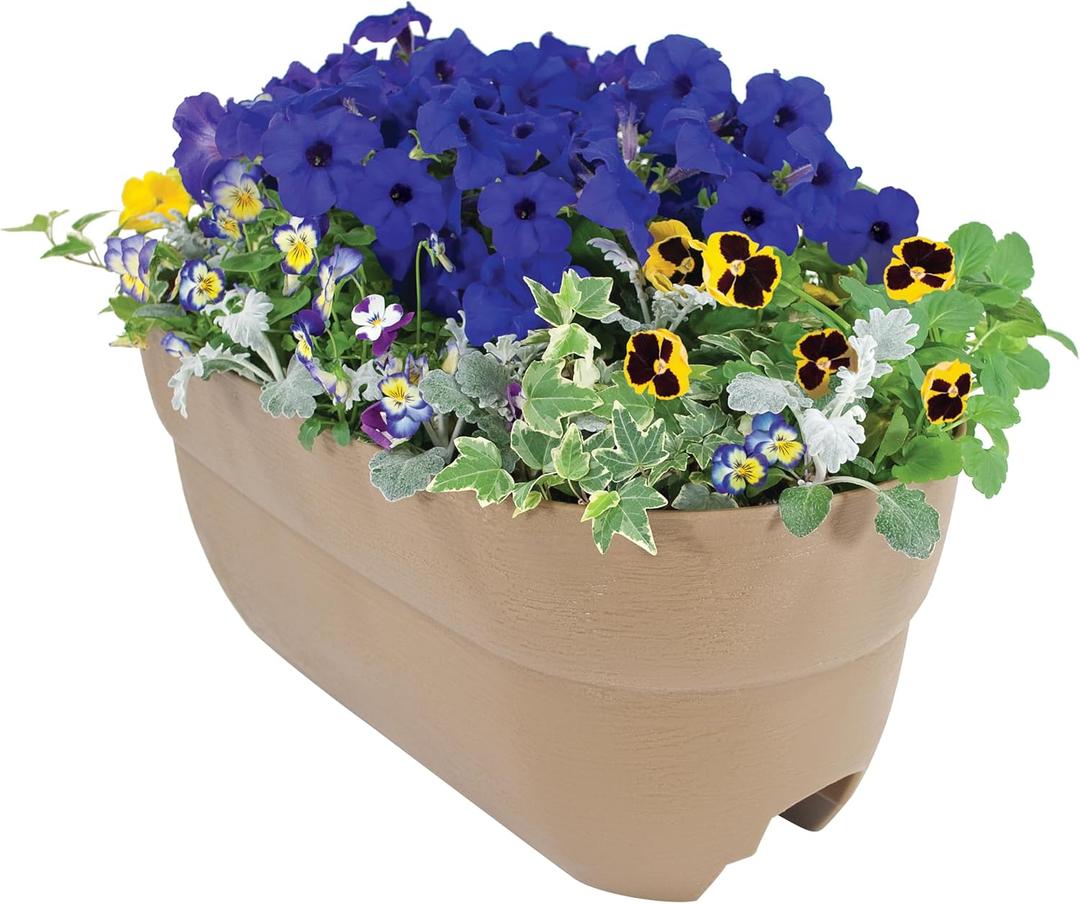 EMSCO Group Bloomers Railing Planter with Drainage Holes 24" Weatherproof Resin Planter Sand