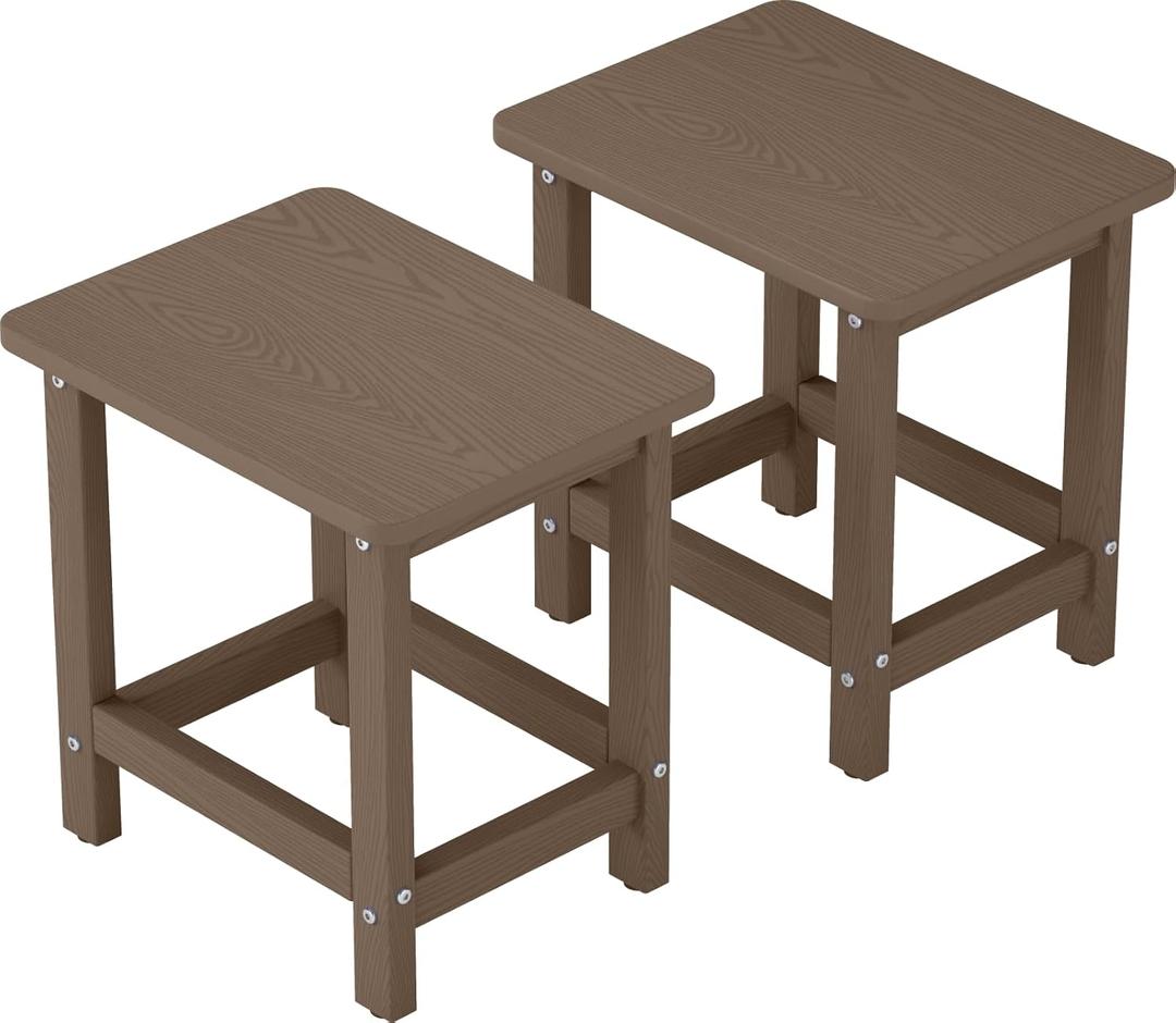 Set of 2 HDPE Outdoor Side Table, Weatherproof Small Outdoor Table for Adirondack, 16.6-Inch Patio Square End Tables for Garden, Backyard, Porch, Deck, Balcony, Poolside (Brown)