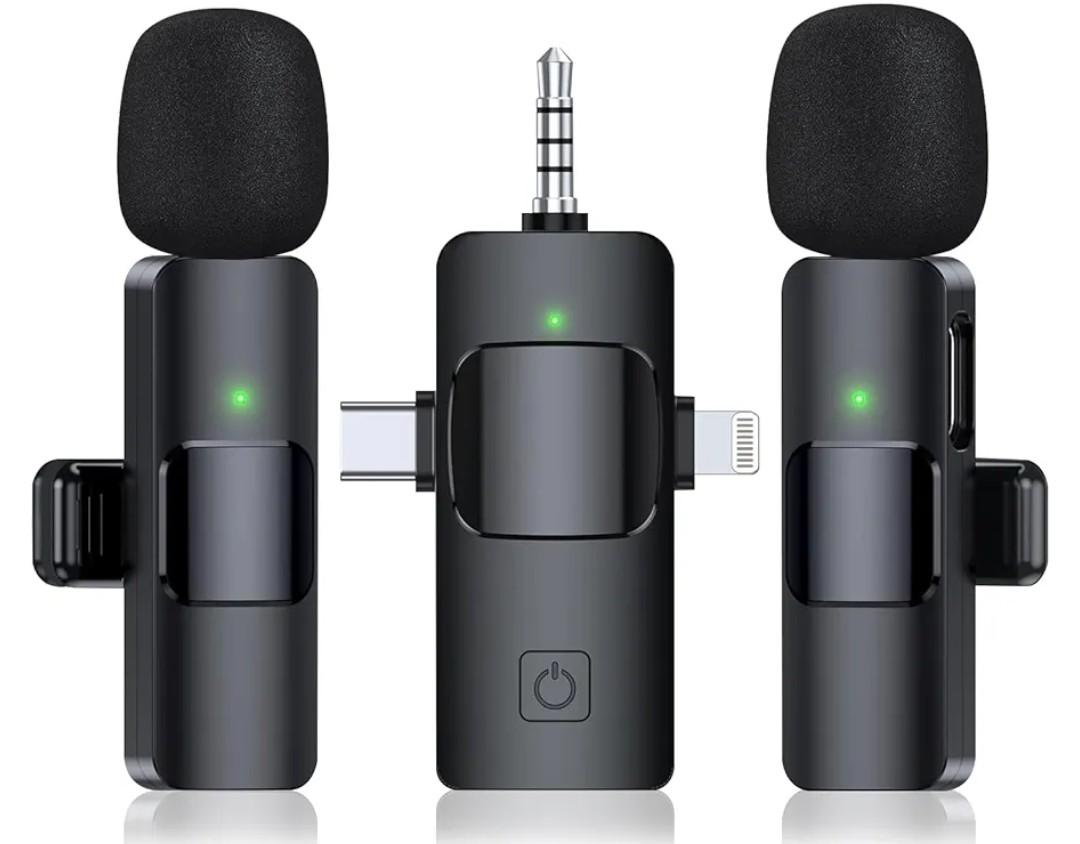 3 in 1 Wireless Lavalier Microphone for iPhone, Android & Camera, USB-C, Mini Microphone with Noise Reduction for YouTube, Live Stream, TikTok, Vlogs, Video Recording