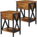 JMLHMXC Nightstands Industrial Bedside End Tables with Drawer and Storage Shelf,Small Side Table for Bedroom, Living Room, Sofa Couch,Brown Set of 2